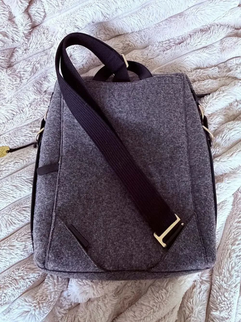 Skagen Kroyer Grey Felt and Leather Convertible Backpack Messenger Bag